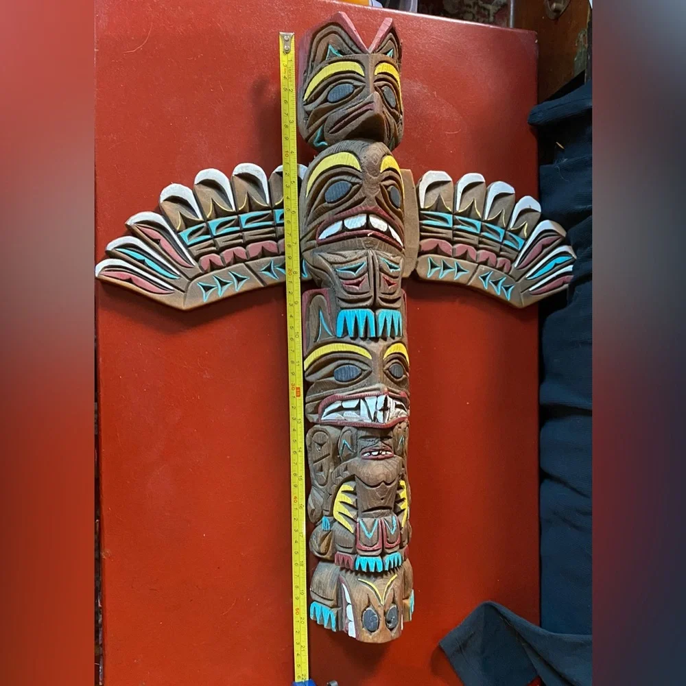 Tribal Totem Wall Decor - Brown and Blue 20” L 20”wide